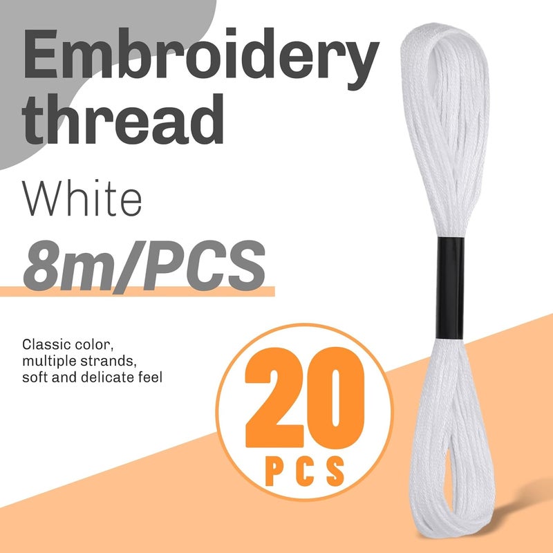Dercuy 20 Skeins Embroidery Floss, White Embroidery Thread, Friendship Bracelet String, Cross Stitch for DIY Making, Embroidery Crafts - Image 2